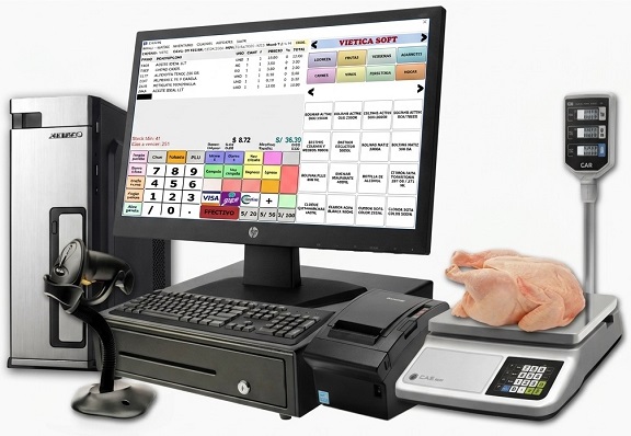Combo POS con monitor, CPU, lector, impresora, gaveta y balanza